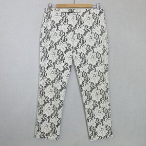 Karen Kane Pants Womens 10‎ White Floral Lace Black Lined Ankle Cropped Tapered